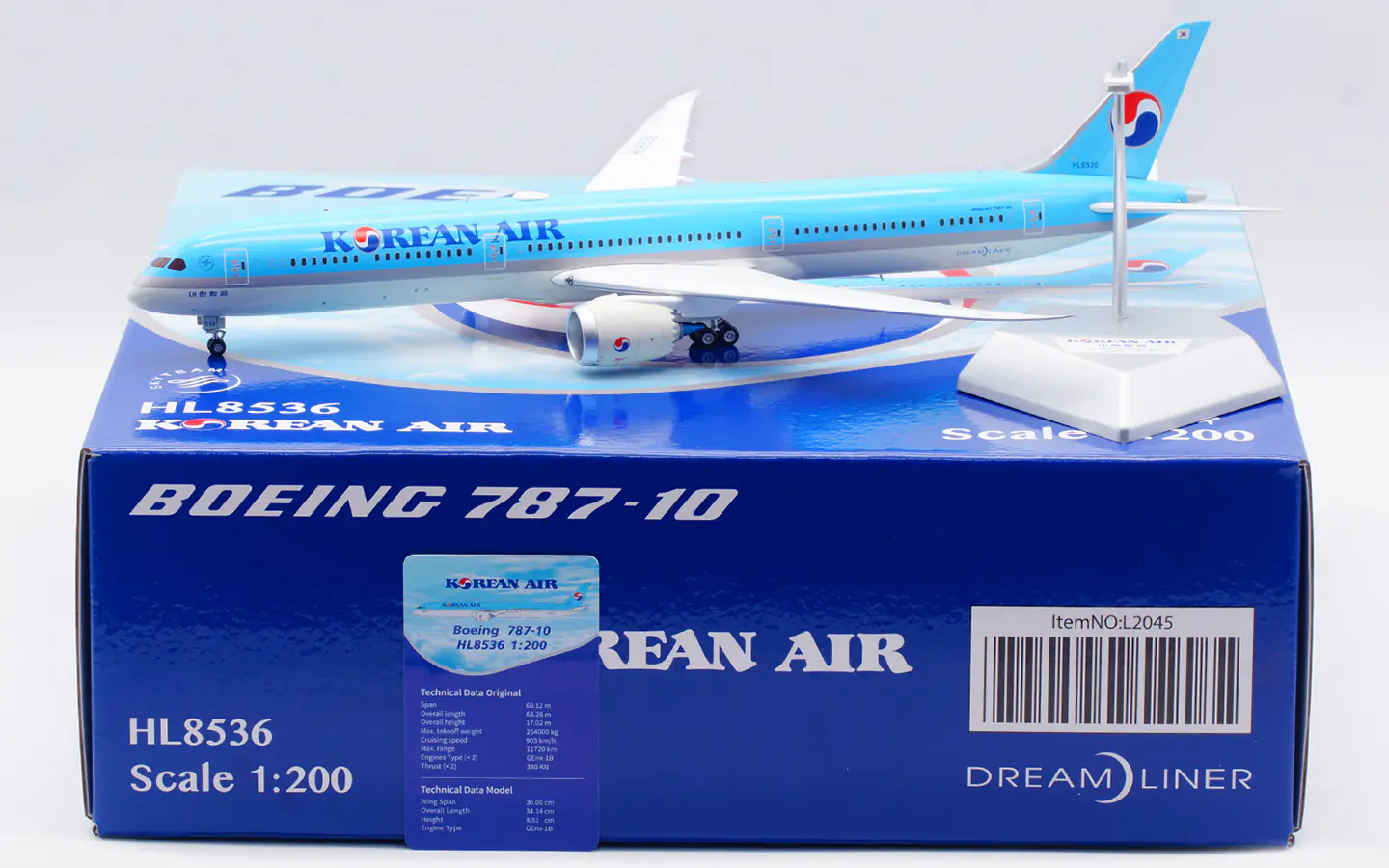 Collectible Diecast Aircraft Model Boeing B787-10 L2045 SQ Wings 1:200 Korean Air Reg: HL8536