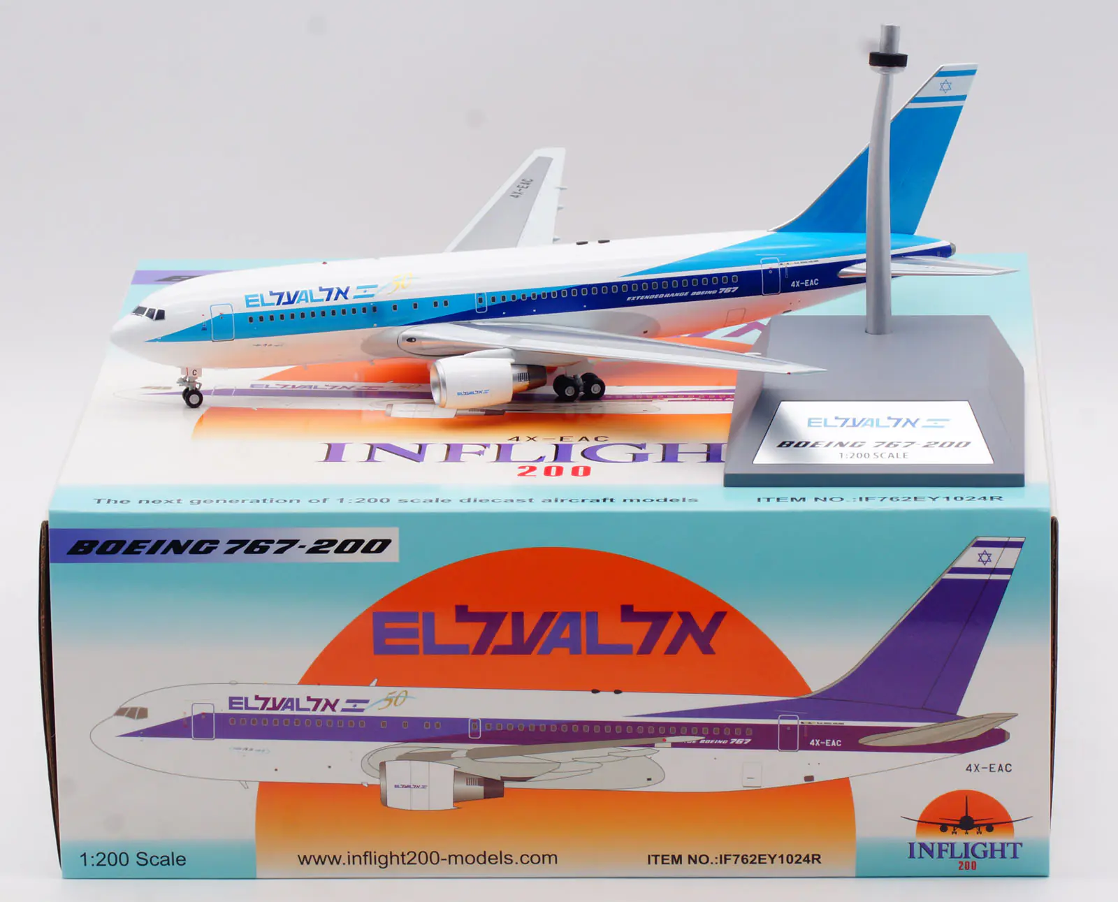 Collectible Diecast Aircraft Model Boeing B767-200 IF762EY1024R INFLIGHT 1:200 El Al Israel Airlines Reg: 4X-EAC