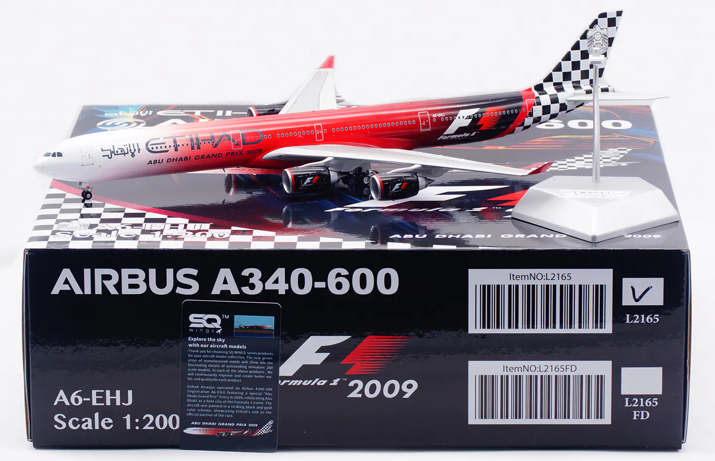 Collectible Diecast Aircraft Model Airbus A340-600 L2165 SQ Wings 1:200 Etihad Airways [Formula 1, 2009] Reg: A6-EHJ