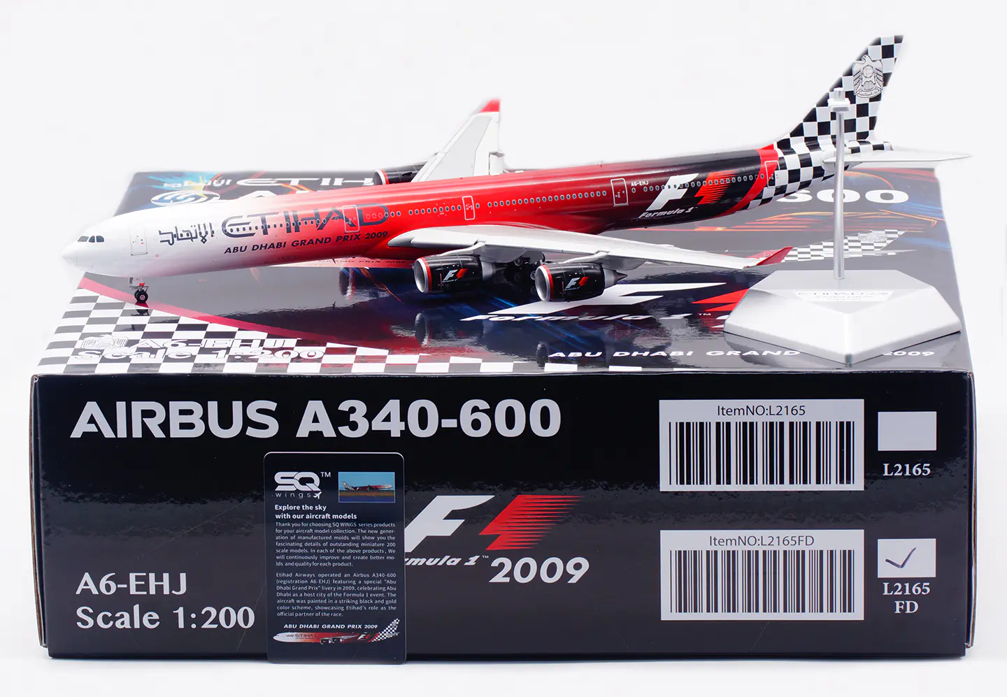 Collectible Diecast Aircraft Model Airbus A340-600 L2165FD SQ Wings 1:200 Etihad Airways [Formula 1, 2009] Reg: A6-EHJ Flaps Down