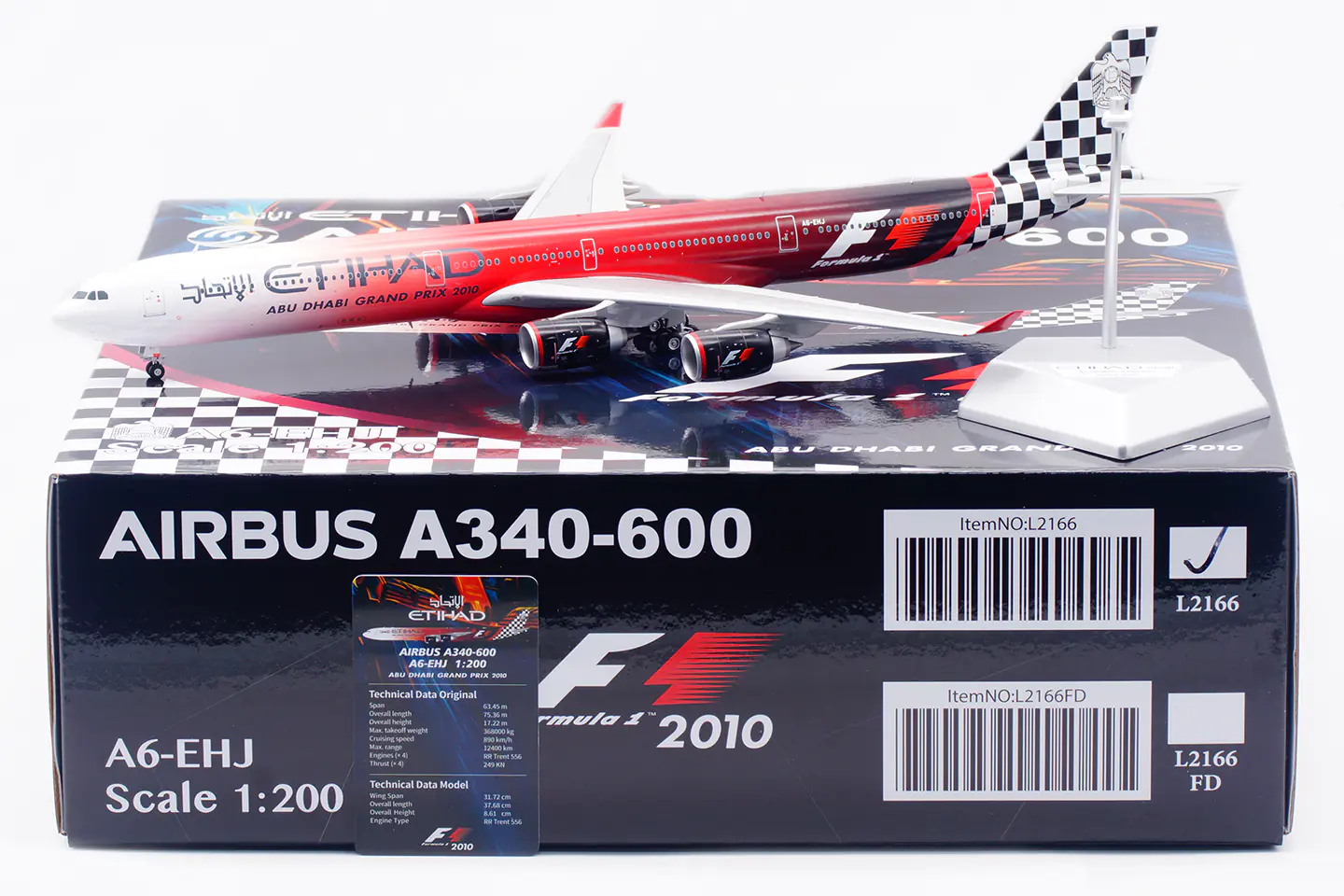 Collectible Diecast Aircraft Model Airbus A340-600 L2166 SQ Wings 1:200 Etihad Airways [Formula 1, 2010] Reg: A6-EHJ