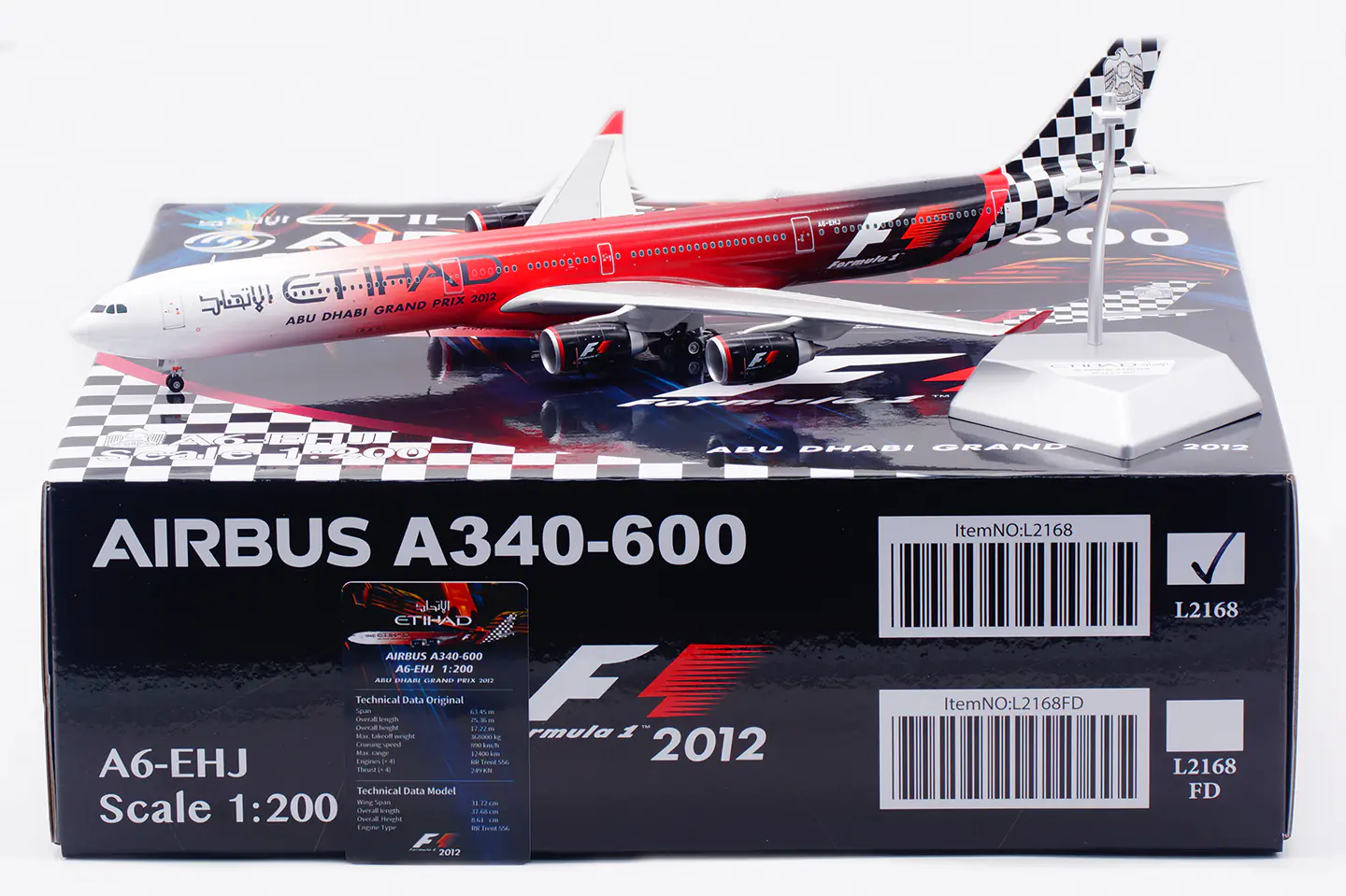 Collectible Diecast Aircraft Model Airbus A340-600 L2168 SQ Wings 1:200 Etihad Airways [Formula 1, 2012] Reg: A6-EHJ