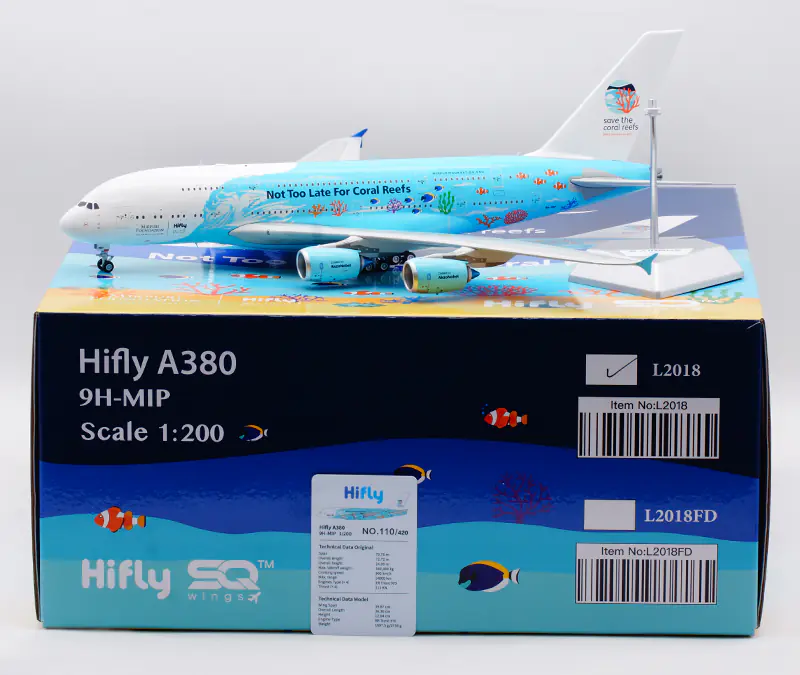 Collectible Diecast Aircraft Model AIRBUS A380 L2018 SQ Wings 1:200 Hi Fly Reg: 9H-MIP