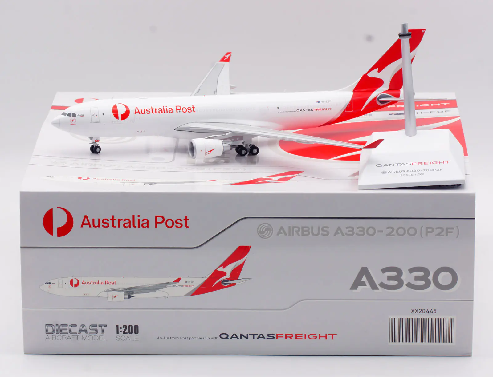 Collectible Diecast Aircraft Model Airbus A330-200 XX20445 JC Wings 1:400 Qantas Freight Reg: VH-EBF