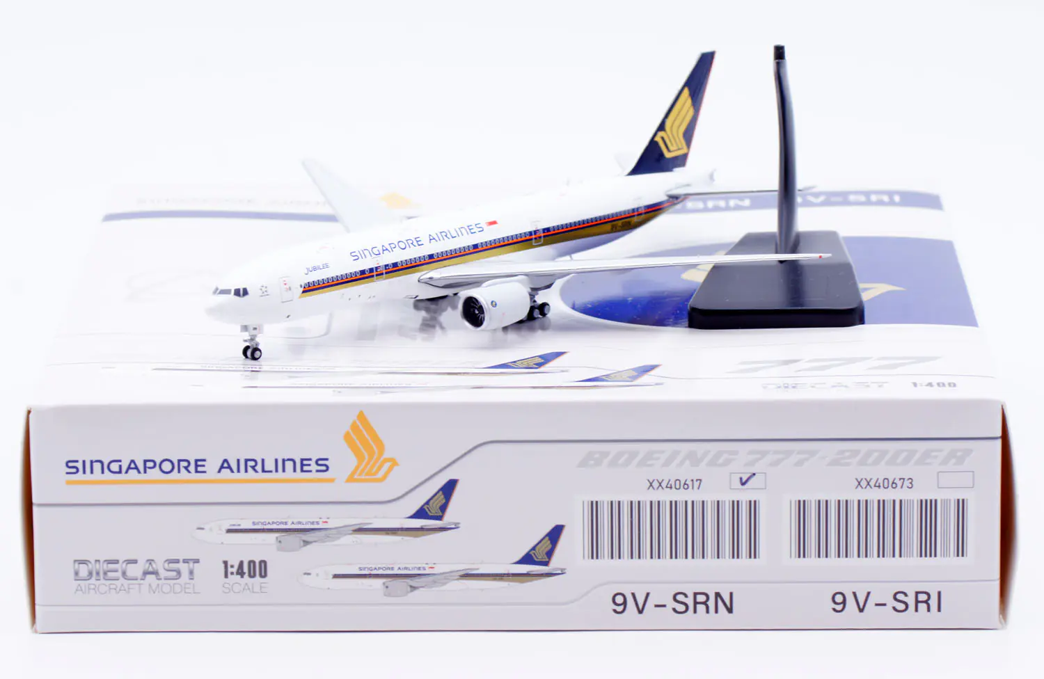 Collectible Diecast Aircraft Model Boeing B777-200ER XX40617 JC Wings 1:400 Singapore Airlines [Jubilee] Reg: 9V-SRN