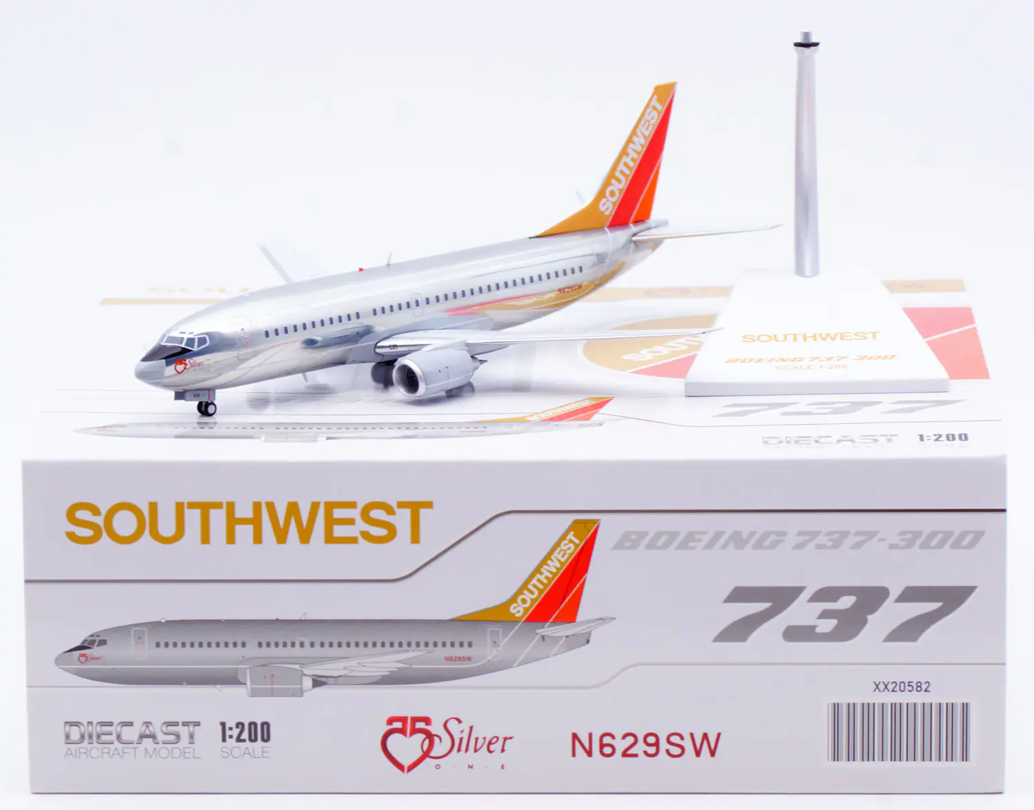 Collectible Diecast Aircraft Model Boeing B737-300 XX20582 JC Wings 1:200 Southwest Airlines [Polished] Reg: N629SW