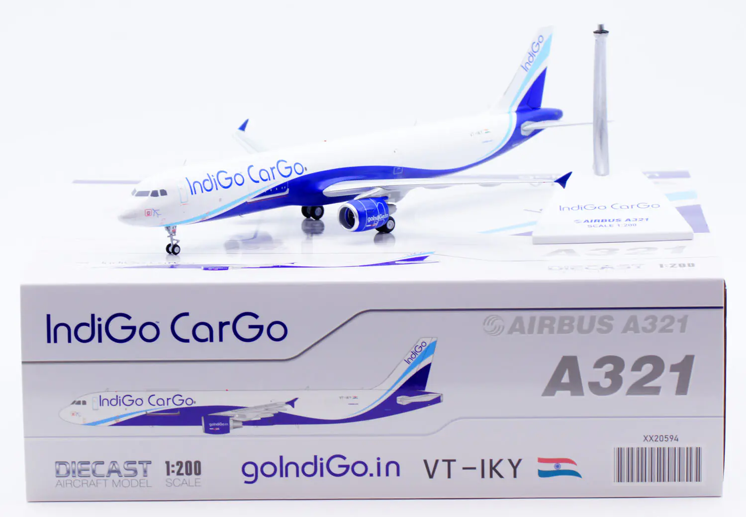 Collectible Diecast Aircraft Model Airbus A321(P2F) XX20594 JC Wings 1:200 Indigo Cargo Reg: VT-IKY