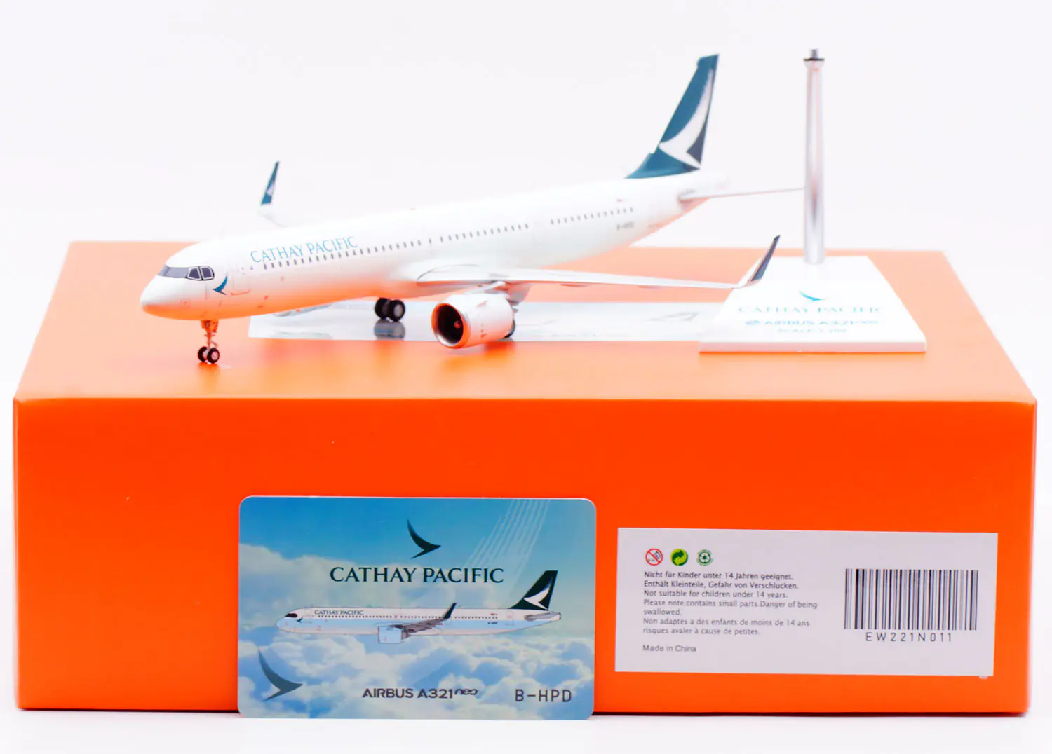 Collectible Diecast Aircraft Model Airbus A321neo EW221N011 JC Wings 1:200 CATHAY PACIFIC Reg: B-HPD