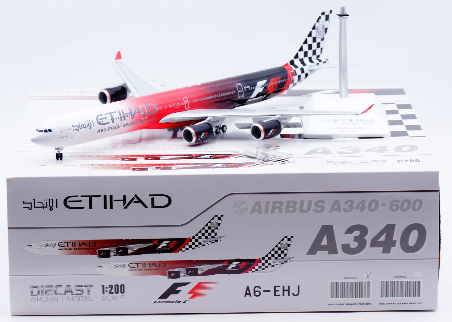 Collectible Diecast Aircraft Model Airbus A340-600 XX20853 JC Wings 1:200 Etihad Airways [Formula 1, 2012] Reg: A6-EHJ