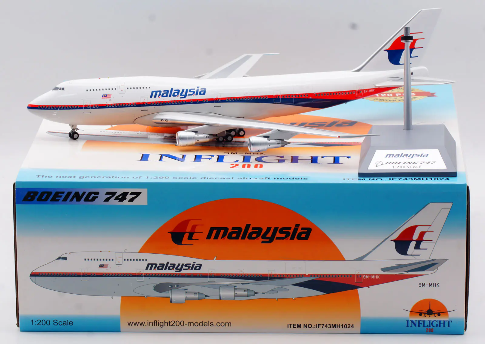 Collectible Diecast Aircraft Model Boeing B747-300 IF743MH1024 INFLIGHT 1:200 Malaysia Airlines Reg: 9M-MHK