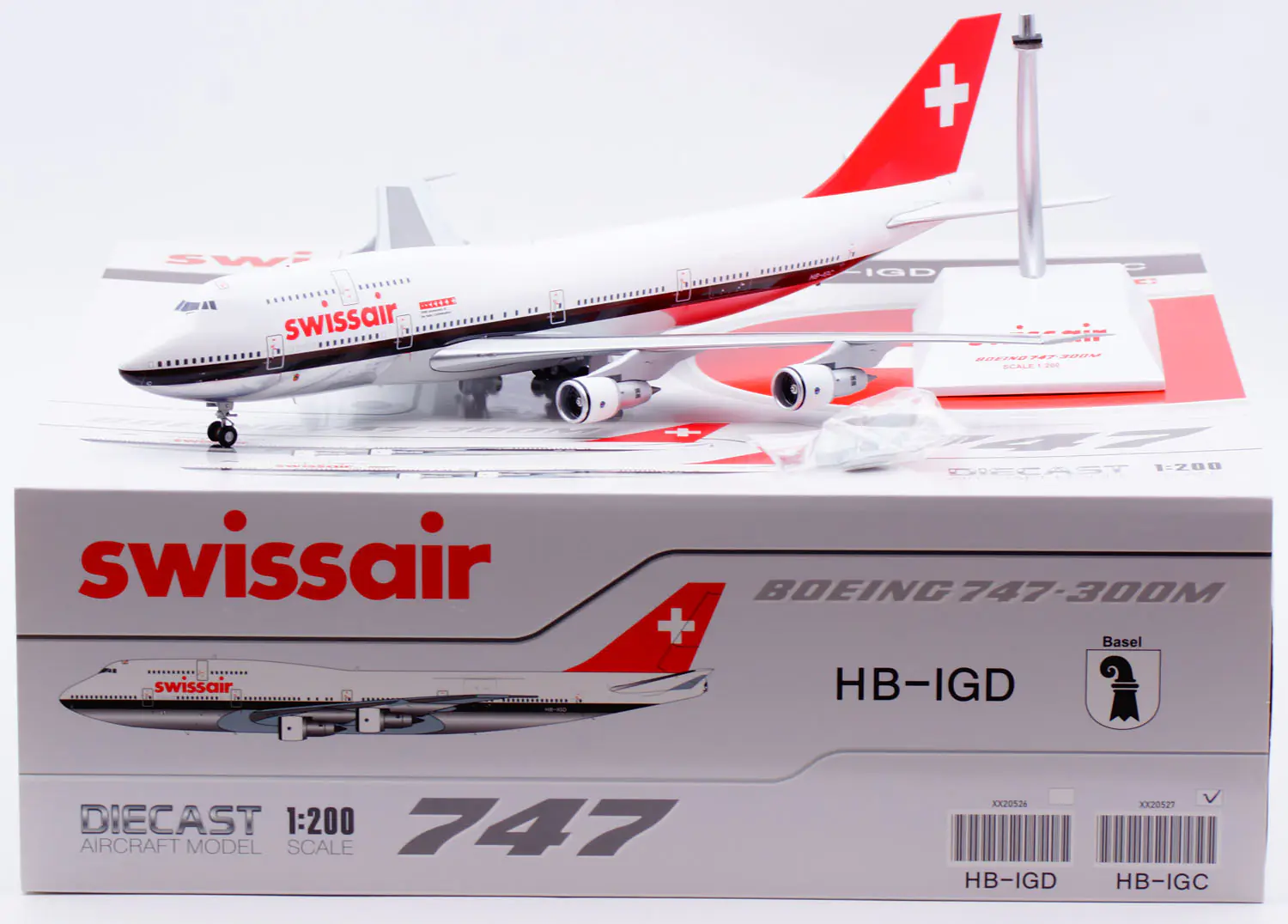 Collectible Diecast Aircraft Model Boeing B747-300M XX20527 JC Wings 1:200 Swissair [Polished][700th anniversary] Reg: HB-IGC