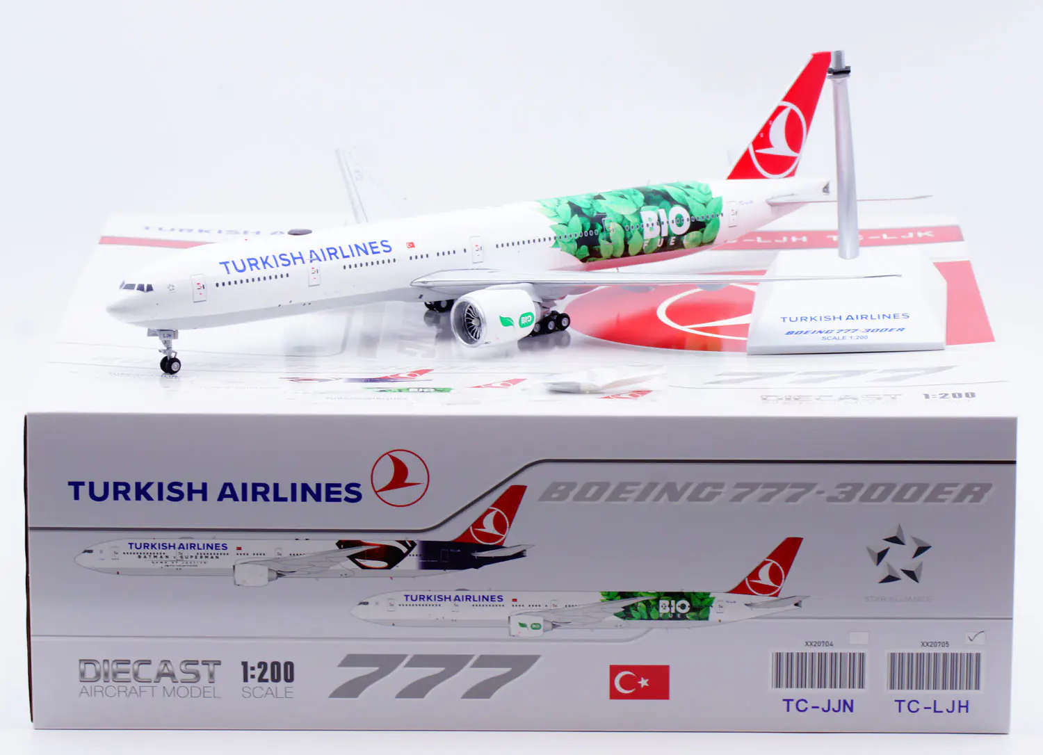 Collectible Diecast Aircraft Model Boeing B777-300ER XX20705 JC Wings 1:200 Turkish Airlines [Bio Fuel] Reg: TC-LJH