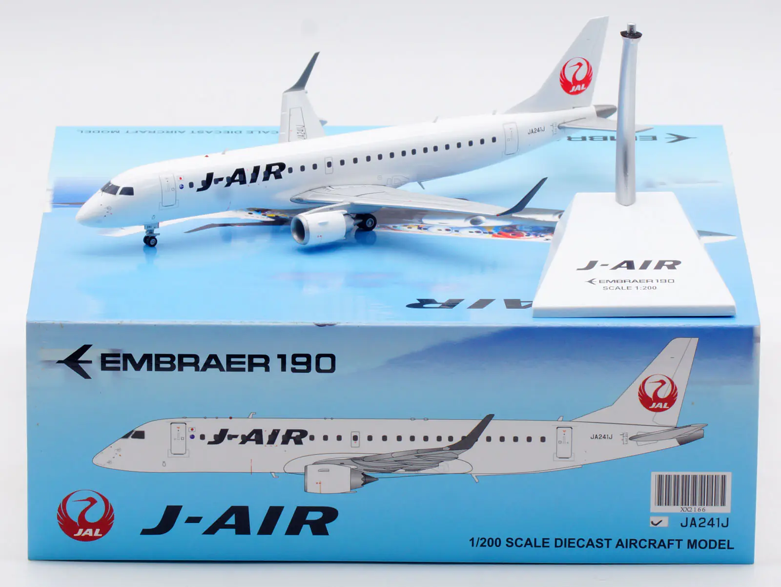Collectible Diecast Aircraft Model Embraer 190-100STD XX2166 JC Wings 1:200 J-Air JAL Reg: JA241J