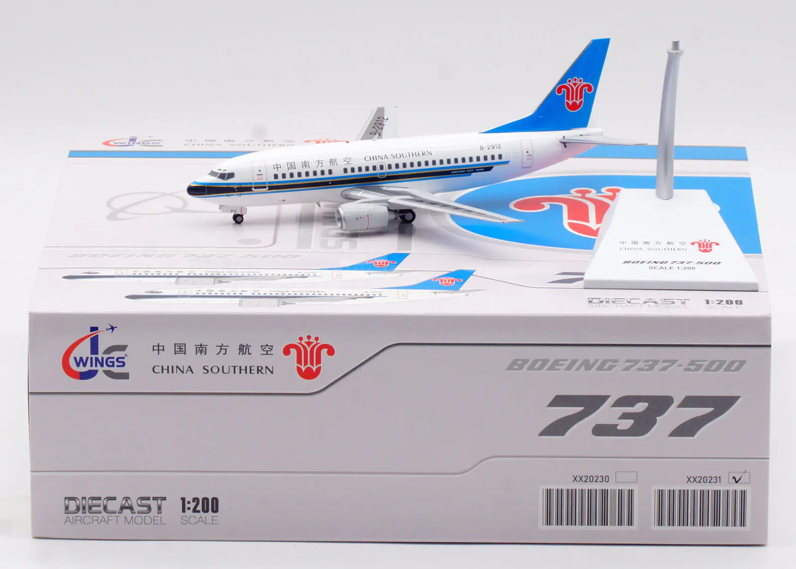 Collectible Diecast Aircraft Model Boeing B737-500 XX20231 JC Wings 1:200 China Southern Airlines Reg: B-2912
