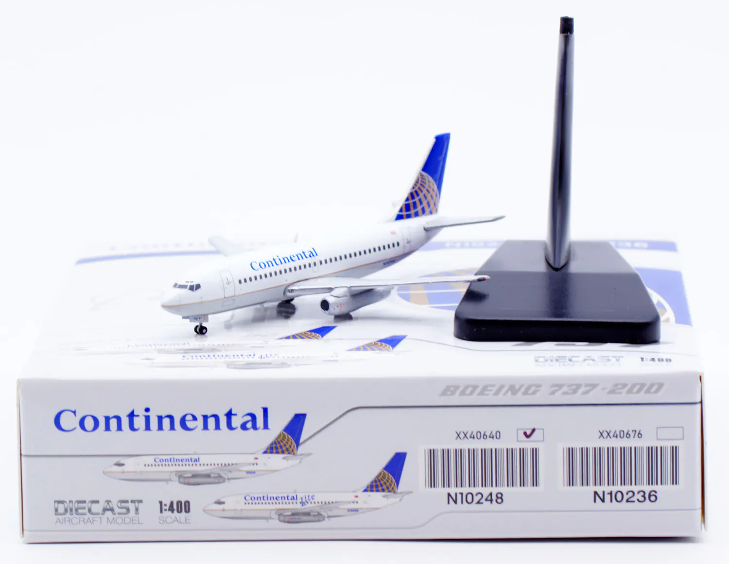 Collectible Diecast Aircraft Model Boeing B737-200 XX40640 JC Wings 1:400 Continental Airlines [Polished] Reg: N10248