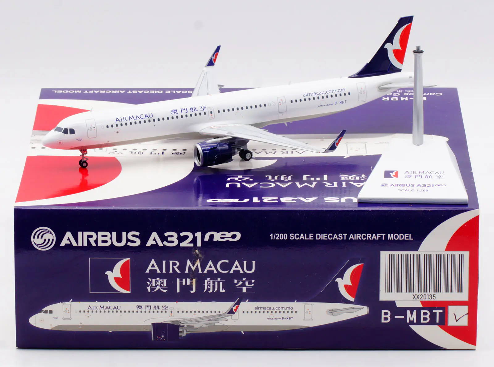 Collectible Diecast Aircraft Model Airbus A321neo XX20135 JC Wings 1:200 Air Macau Reg: B-MBT