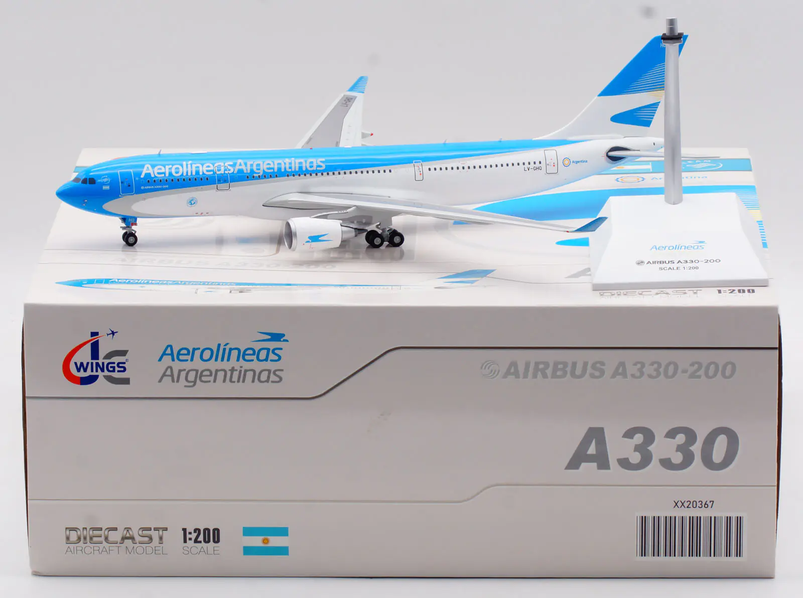 Collectible Diecast Aircraft Model Airbus 330-200 XX20367 JC Wings 1:200 Aerolíneas Argentinas Reg: LV-GHQ