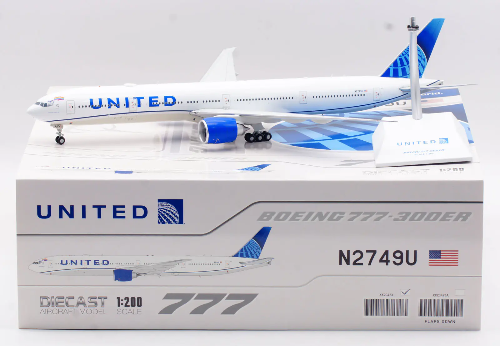 Collectible Diecast Aircraft Model Boeing B777-300ER XX20423 JC Wings 1:200 United Airlines Reg: N2749U