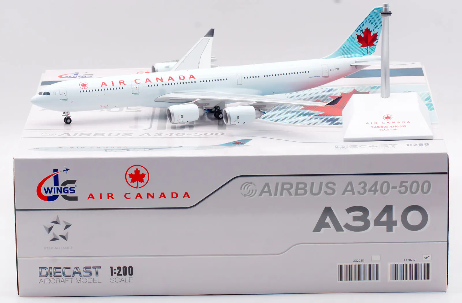 Collectible Diecast Aircraft Model Airbus A340-500 XX20212 JC Wings 1:200 Air Canada Reg: C-GKOM
