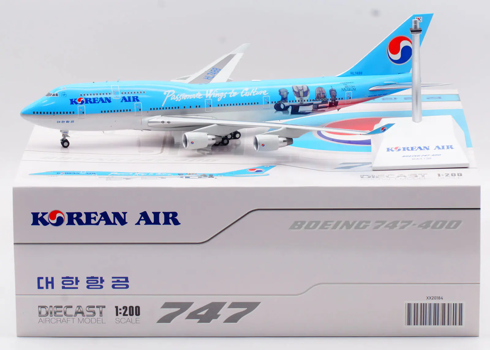 Collectible Diecast Aircraft Model Boeing B747-400 XX20184 JC Wings 1:200 Korean Air "Museum" Reg: HL7488