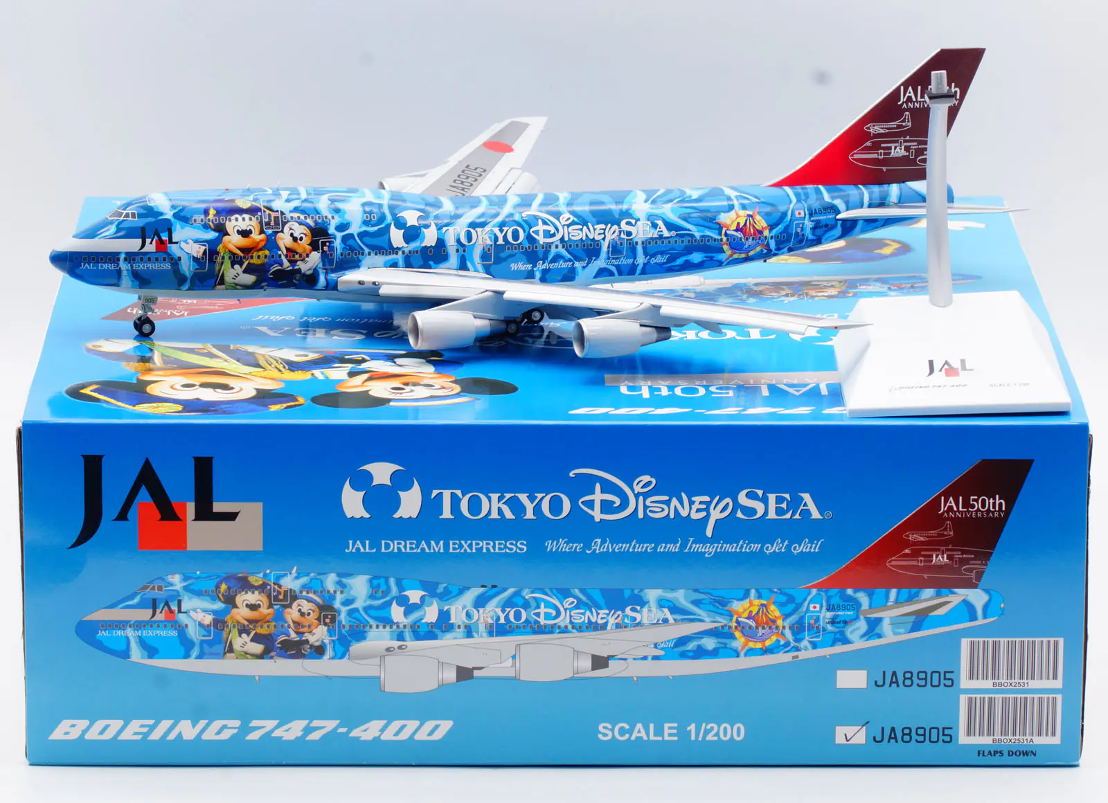 Collectible Diecast Aircraft Model Boeing B747-400D BBOX2531A JC Wings 1:200 Japan Airlines Reg: JA8905 Flaps Down