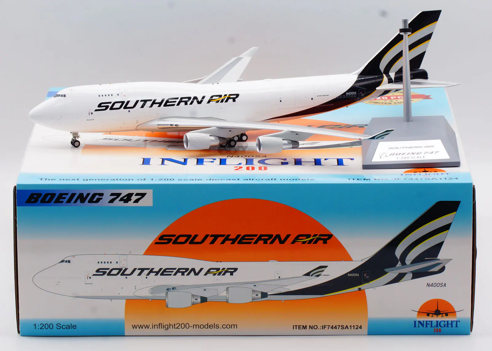Collectible Diecast Aircraft Model Boeing B747-400 IF7447SA1124 INFLIGHT 1:200 Southern Air Reg: N400SA