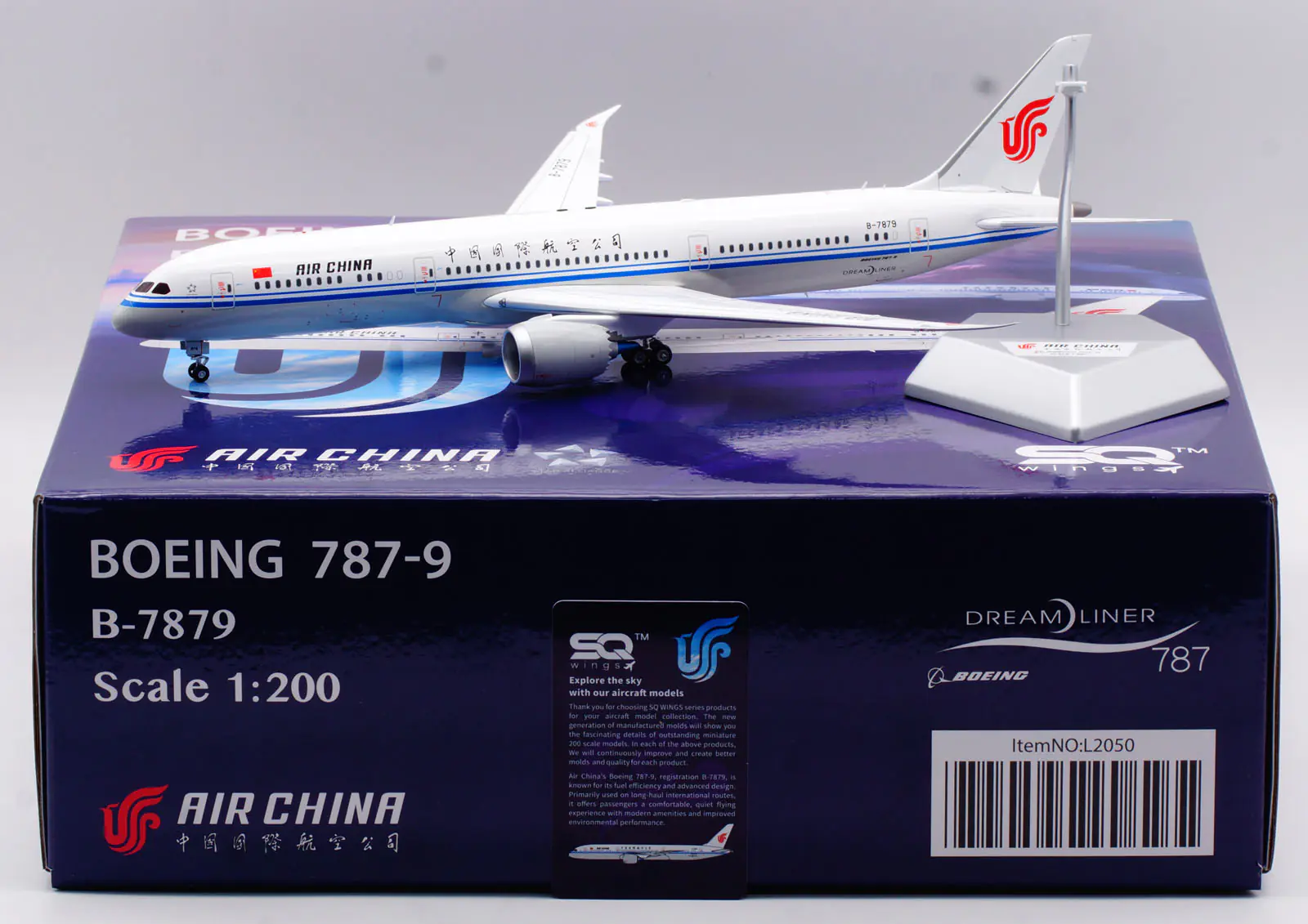 Collectible Diecast Aircraft Model Boeing B787-9 L2050 SQ Wings 1:200 AIR China Reg: B-7879