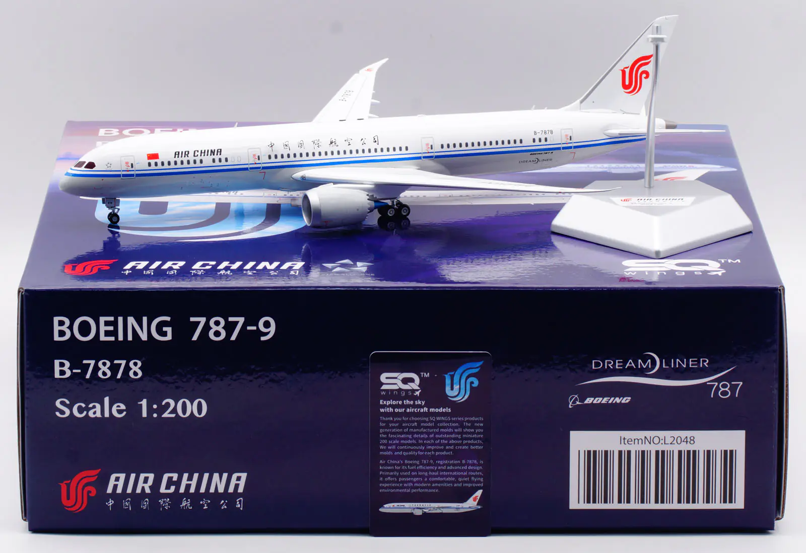 Collectible Diecast Aircraft Model Boeing B787-9 L2048 SQ Wings 1:200 AIR China Reg: B-7878
