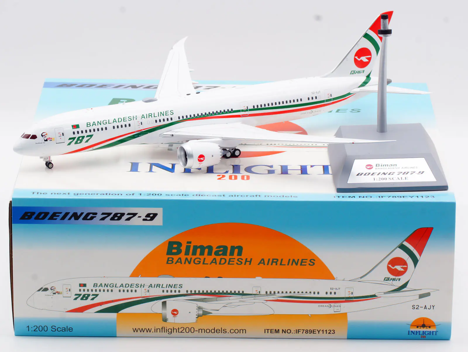 Collectible Diecast Aircraft Model Boeing B787-9 IF789EY1123 INFLIGHT 1:200 Biman Bangladesh Airlines Reg: S2-AJY