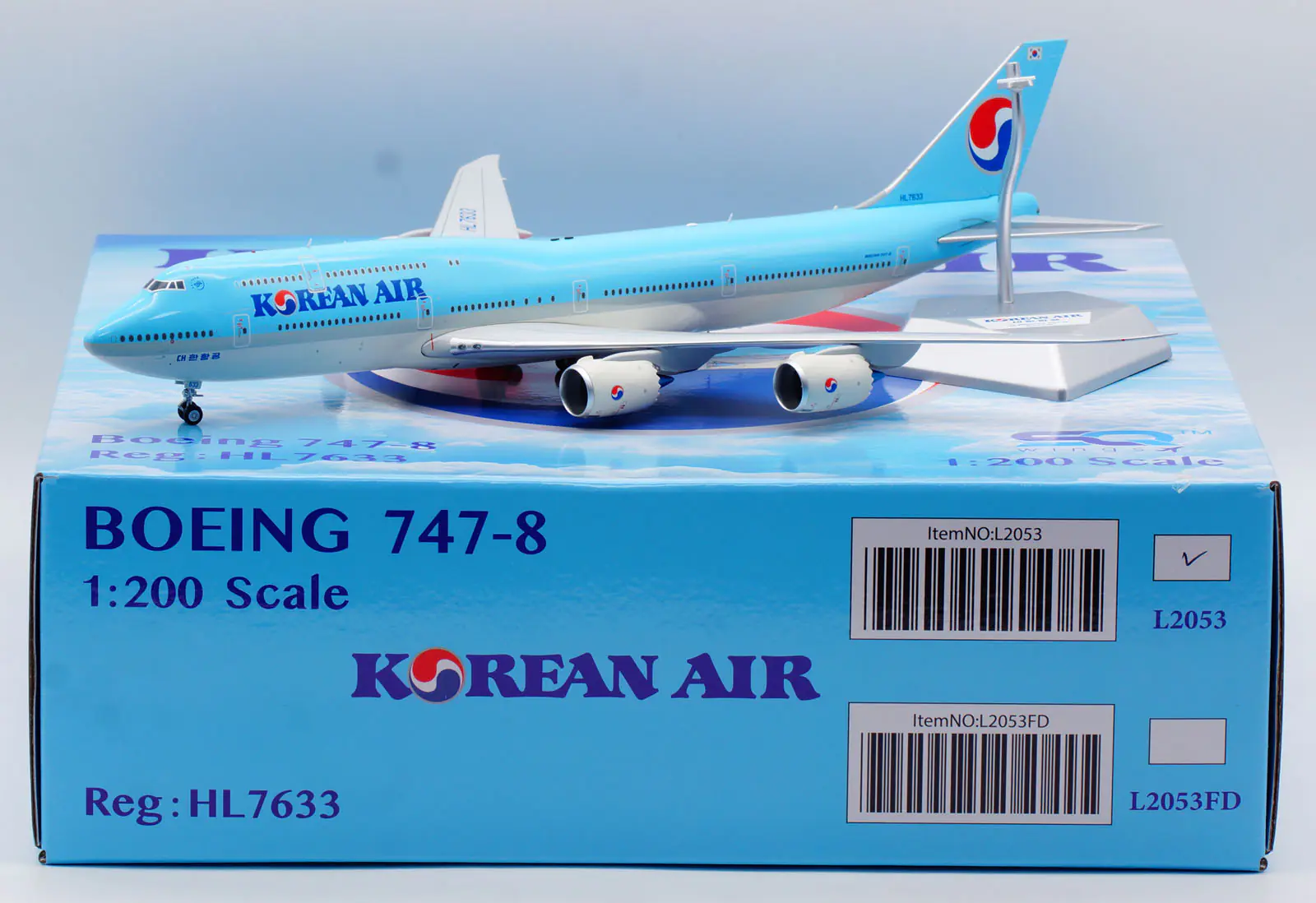 Collectible Diecast Aircraft Model Boeing B747-8 L2053 SQ Wings 1:200 Korean Air Reg: HL7633