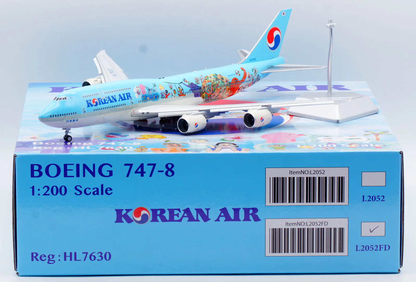 Collectible Diecast Aircraft Model Boeing B747-8 L2052FD SQ Wings 1:200 Korean Air Reg: HL7630 Flaps Down
