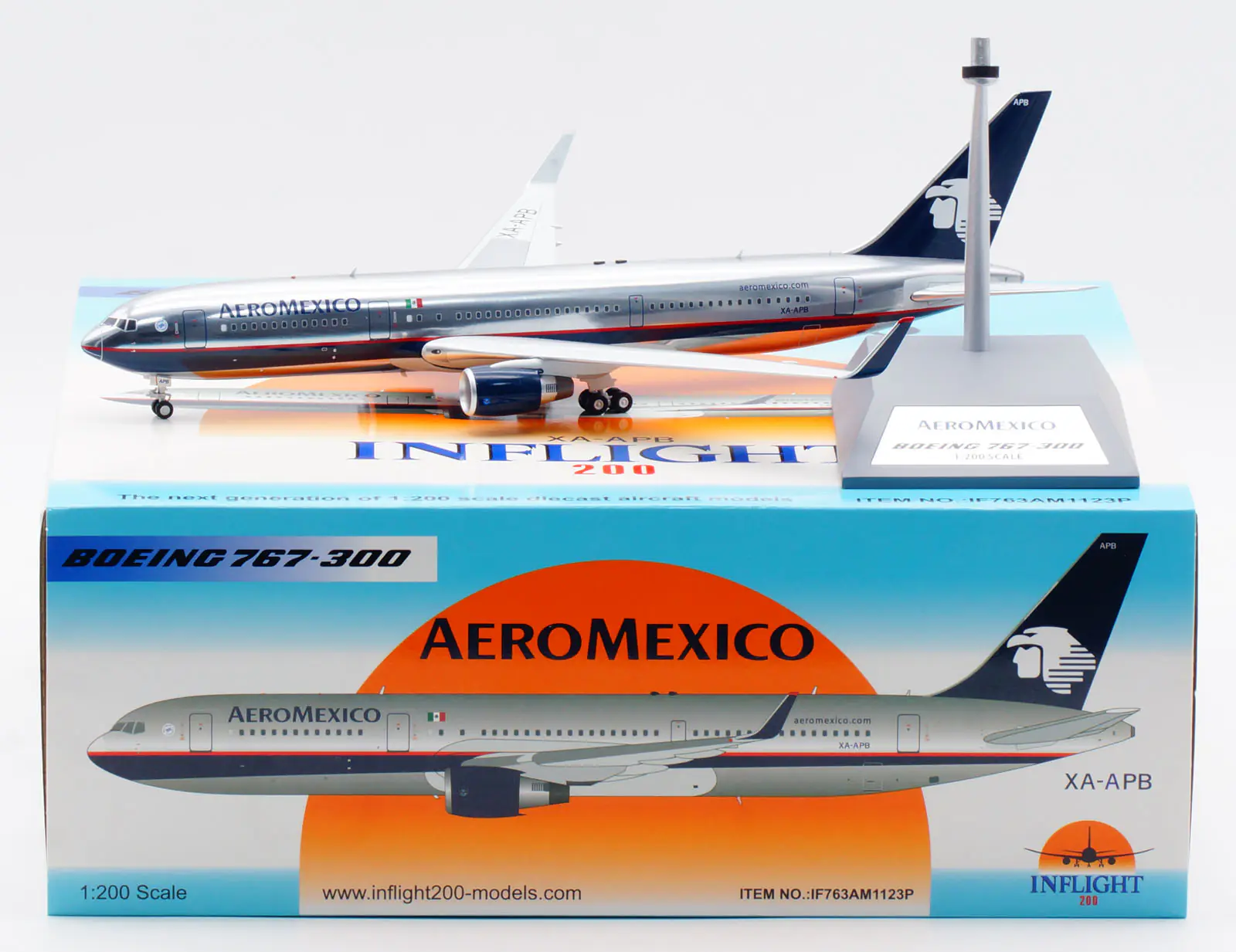 Collectible Diecast Aircraft Model Boeing767-300ER Winglets IF763AM1123P INFLIGHT 1:200 Aeromexico Reg: XA-APB