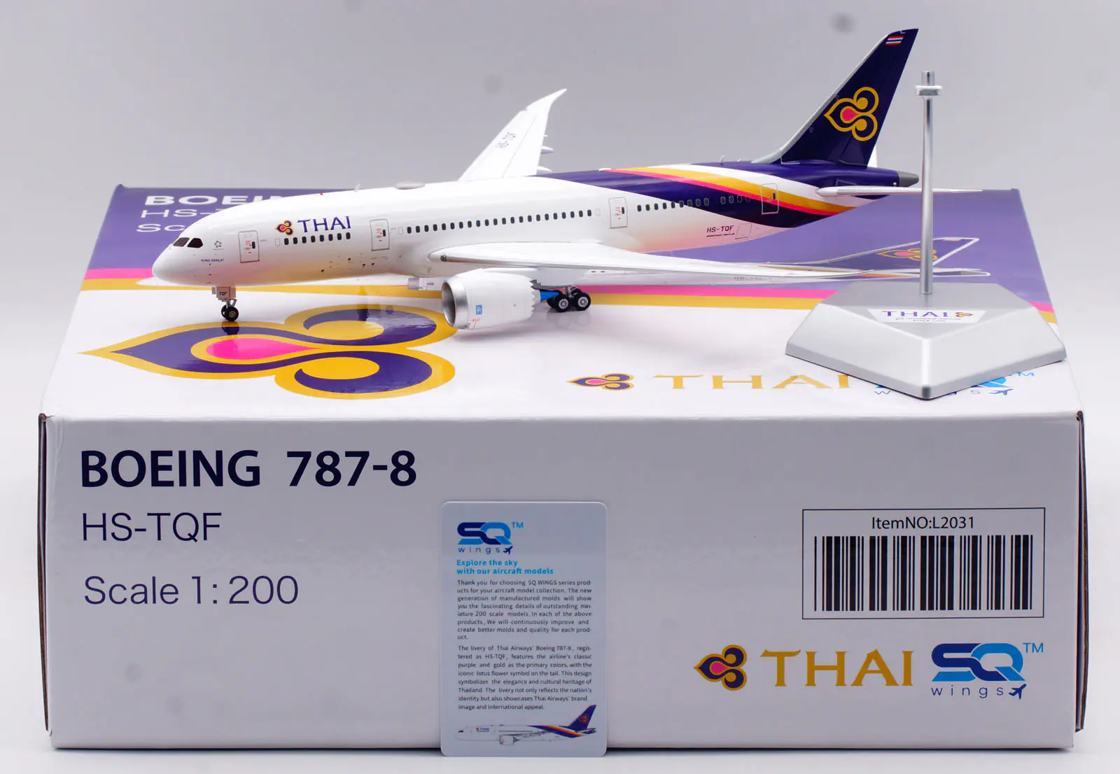 Collectible Diecast Aircraft Model Boeing B787-8 L2031 SQ Wings 1:200 THAI Airways Reg: HS-TQF