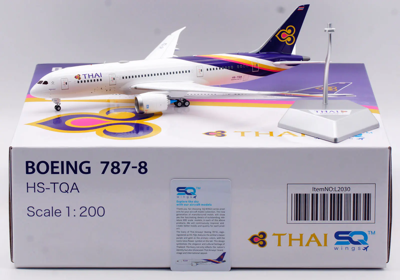 Collectible Diecast Aircraft Model Boeing B787-8 L2030 SQ Wings 1:200 THAI Airways Reg: HS-TQA