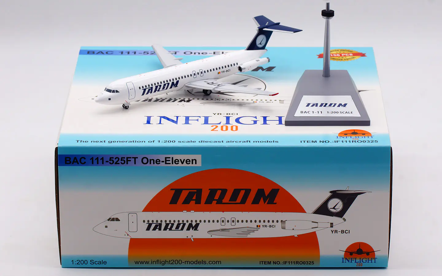 Collectible Diecast Aircraft Model BAC 111-525FT One-Eleven IF111RO0325 INFLIGHT 1:200 Tarom Reg: YR-BCI