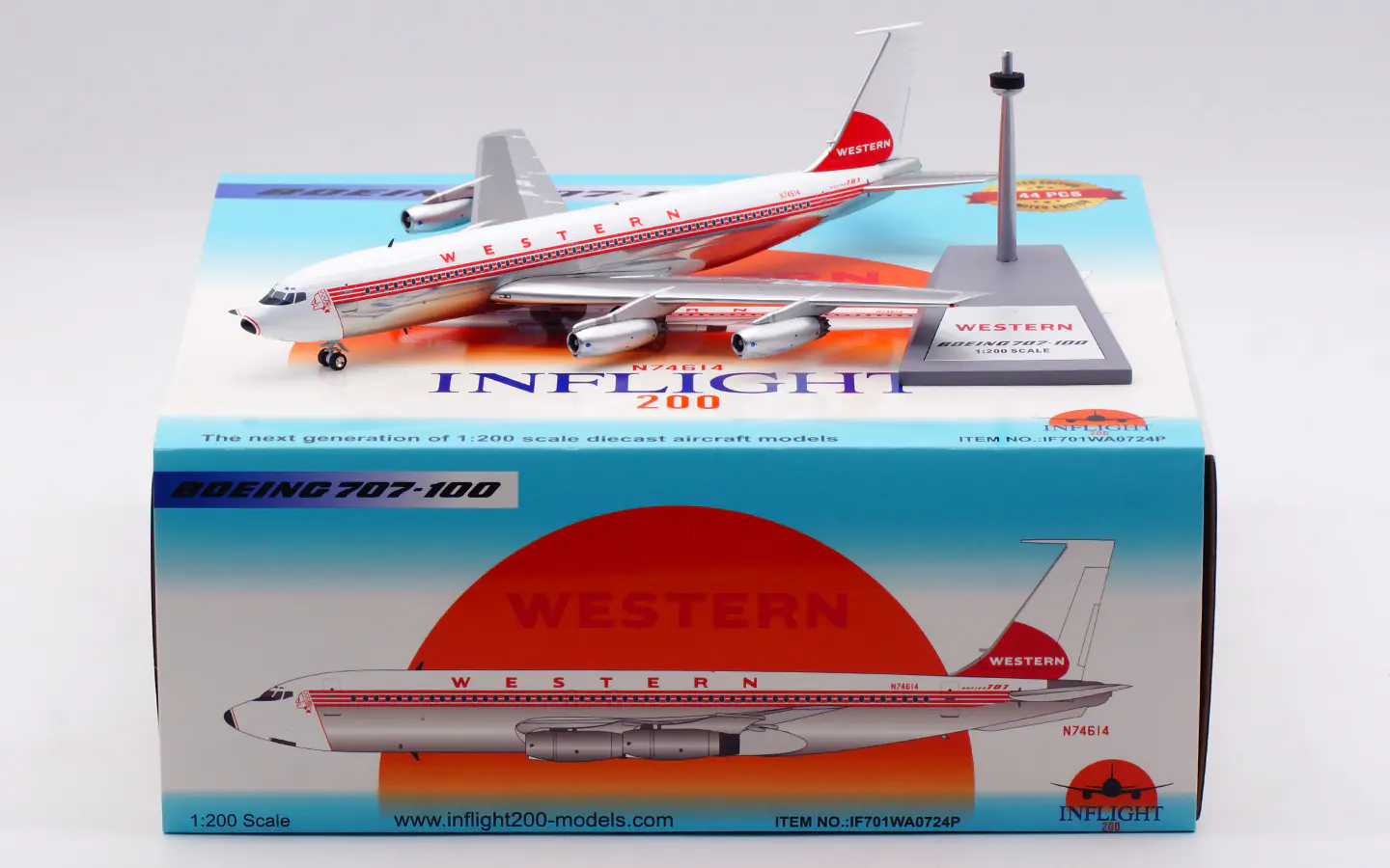Collectible Diecast Aircraft Model Boeing B737-100 IF701WA0724P  INFLIGHT 1:200 Western Airlines Reg: N74614