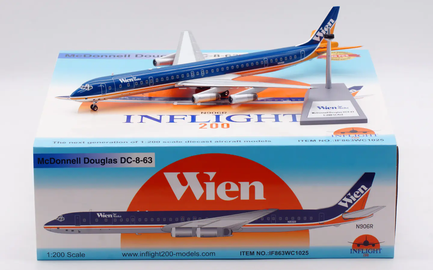 Collectible Diecast Aircraft Model McDonnell Douglas DC-8-63 IF863WC1025 INFLIGHT 1:200 Wien Air Alaska Reg: N906R