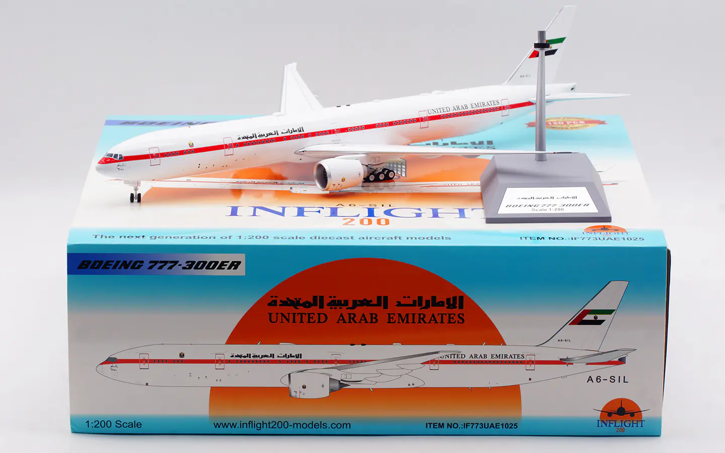 Collectible Diecast Aircraft Model Boeing B777-300ER IF773UAE1025 INFLIGHT 1:200 United Arab Emirates (Abu Dhabi Amiri Flight) Reg: A6-SIL