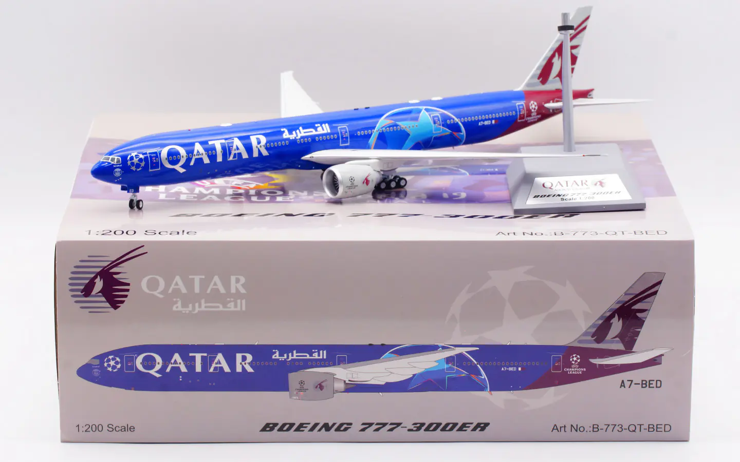 Collectible Diecast Aircraft Model Boeing B777-300 B-773-QT-BED B-Models 1:200  Qatar Airways Reg: A7-BED