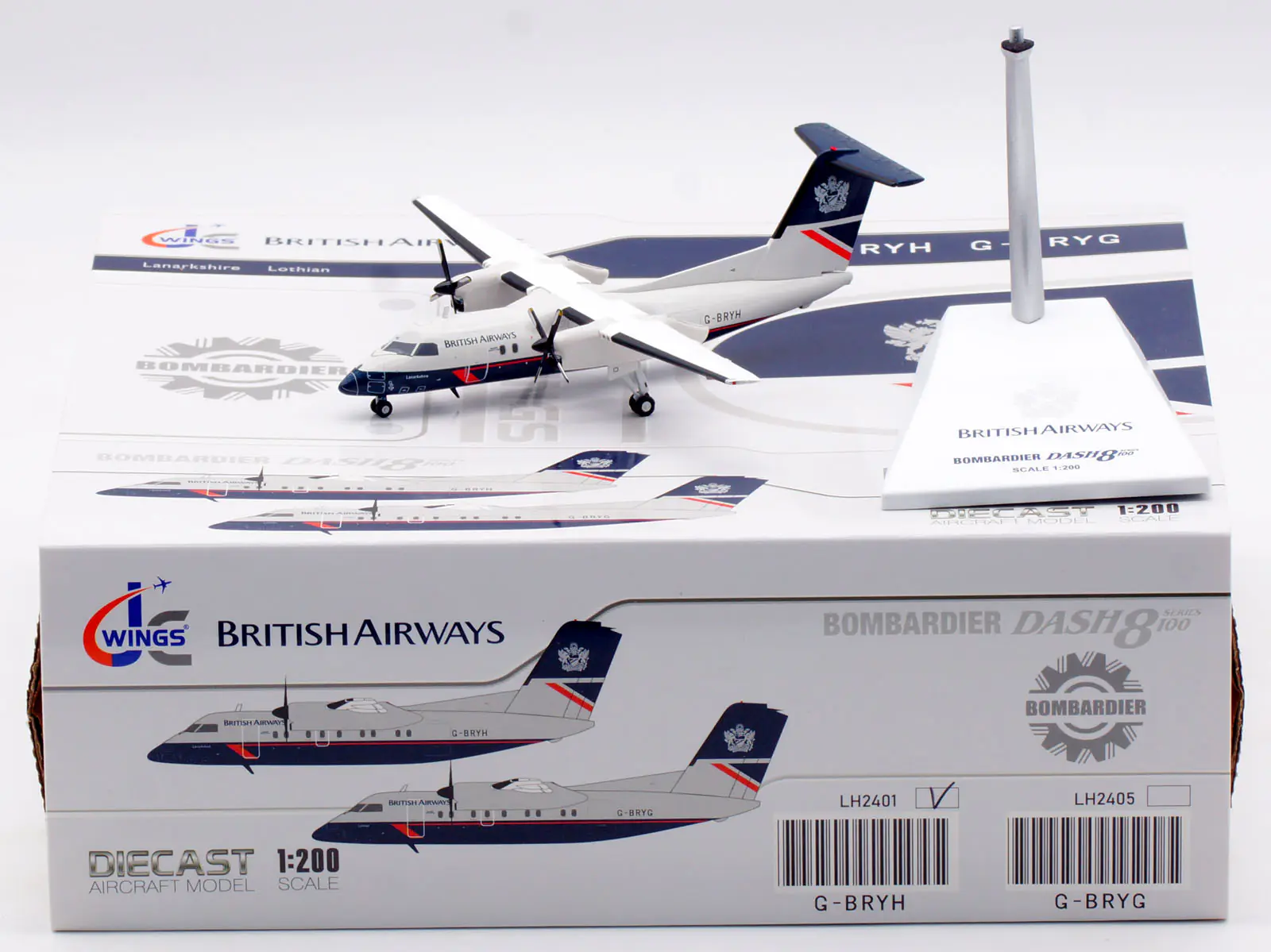 Collectible Diecast Aircraft Model Bombardier Dash 8-100 LH2401 JC Wings 1:200 British Airways Reg: G-BRYH