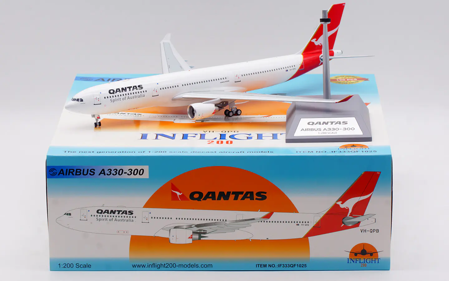 Collectible Diecast Aircraft Model Airbus A330-300 IF333QF1025 INFLIGHT 1:200 Qantas Airways Reg: VH-QPB