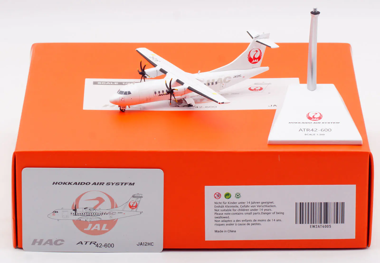 Collectible Diecast Aircraft Model ATR42-600 EW2AT4005 JC Wings 1:200 Japan Air Commuter JAL Reg: JA12HC