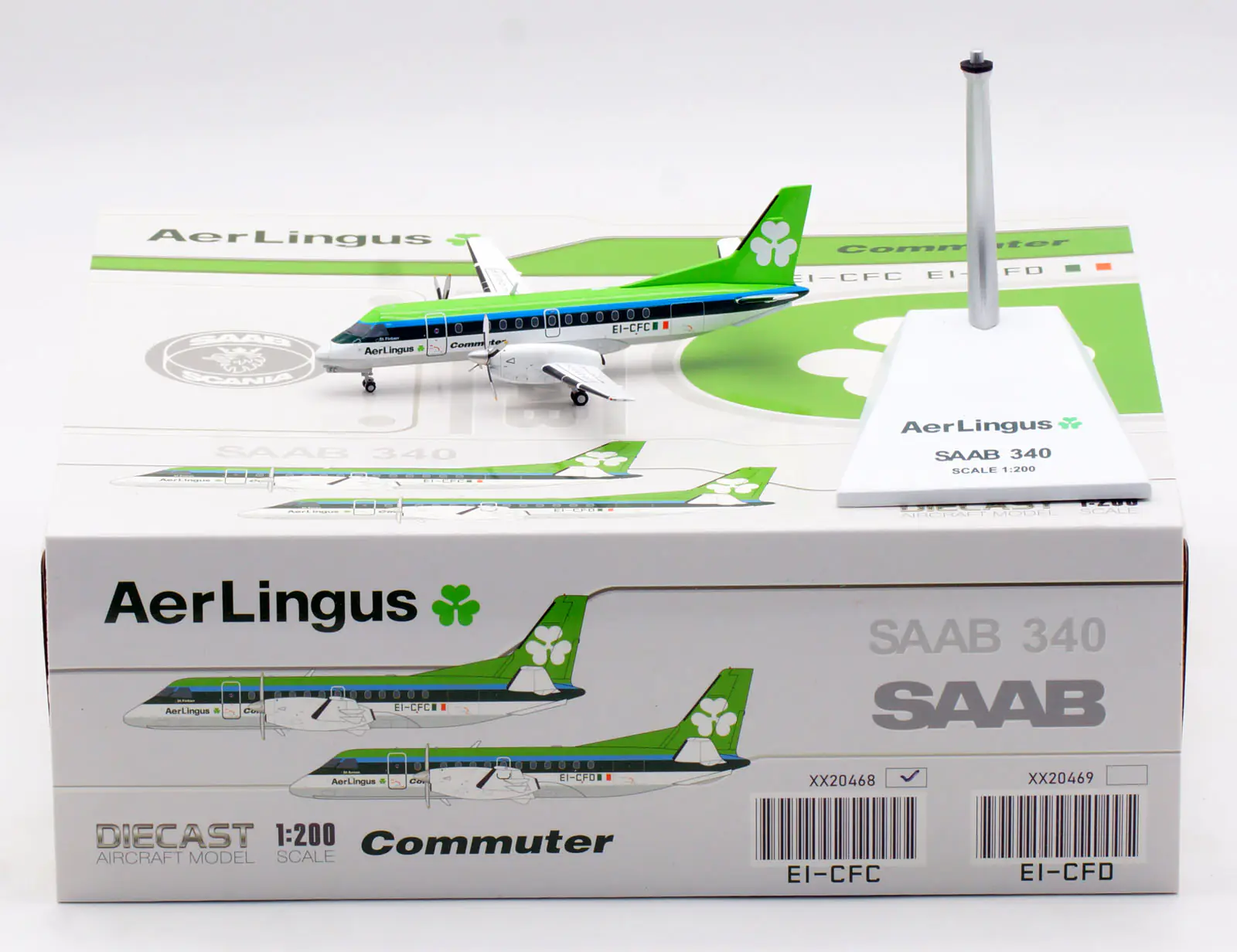 Collectible Diecast Aircraft Model Saab 340B XX20468 JC Wings 1:200 Aer Lingus Commuter Reg: EI-CFC