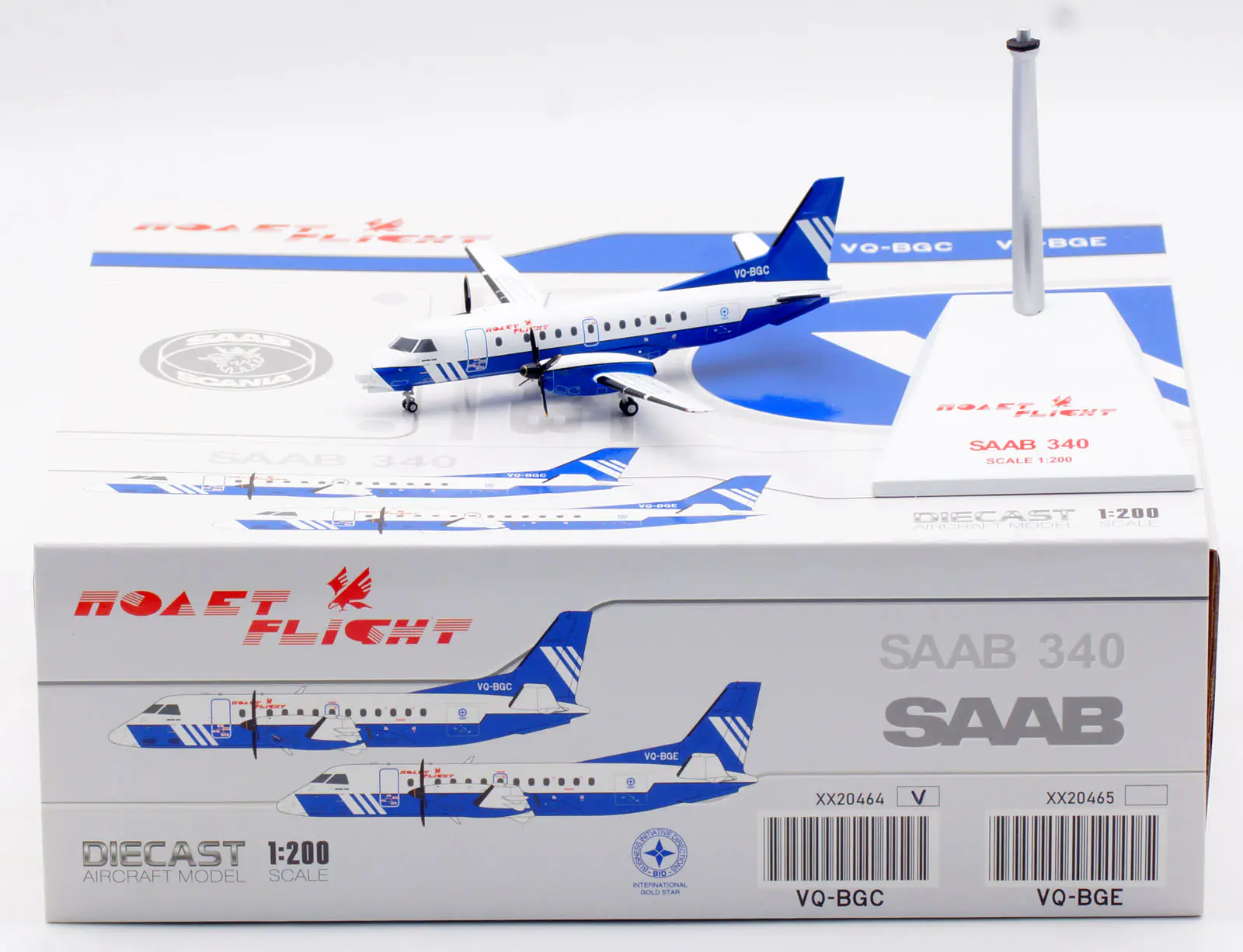 Collectible Diecast Aircraft Model Saab 340B XX20464 JC Wings 1:200 Polet Flight Reg: VQ-BGC