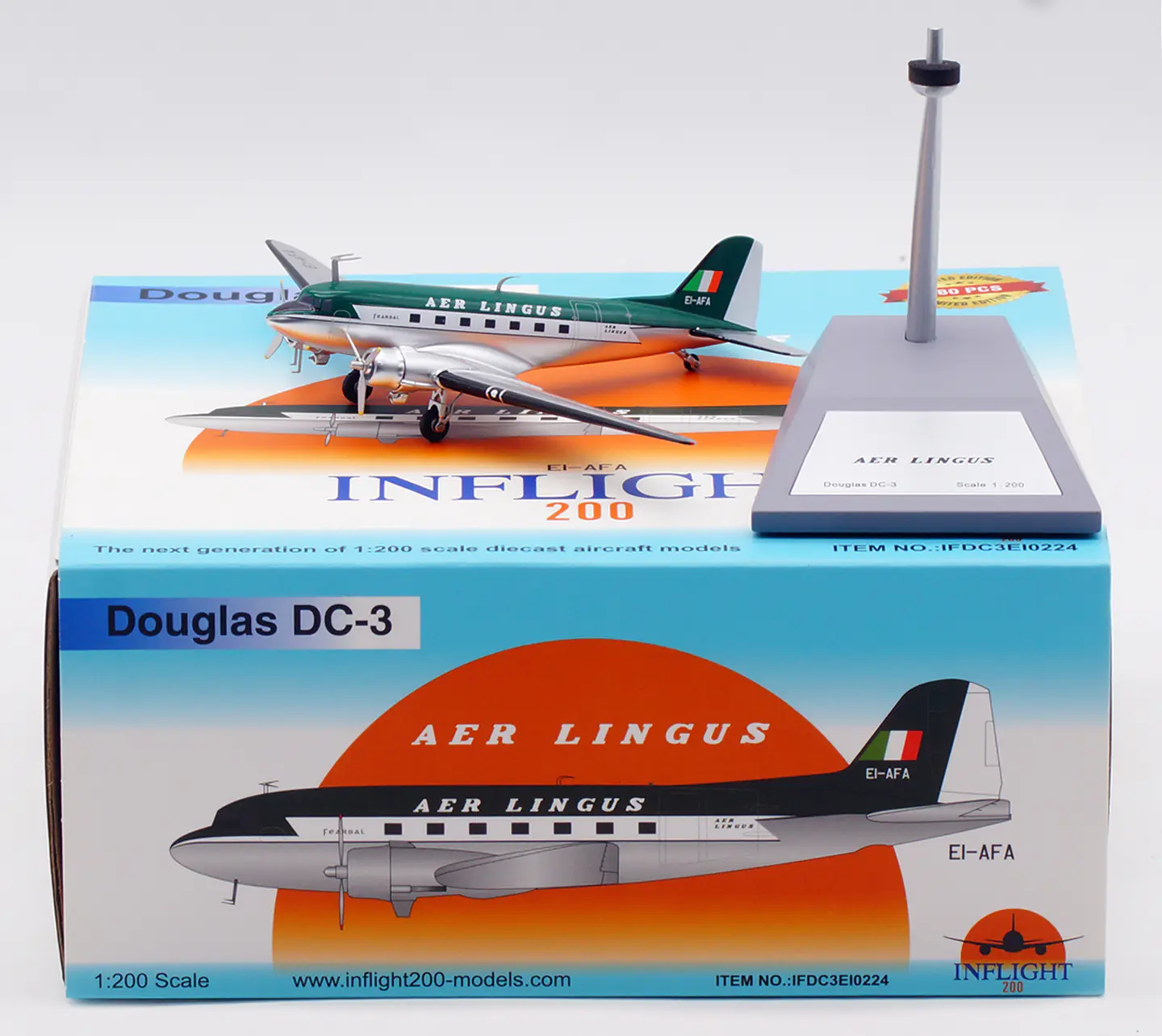 Collectible Diecast Aircraft Model Douglas DC-3 IFDC3EI0224 INFLIGHT 1:200 AER LINGUS Reg: EI-AFA