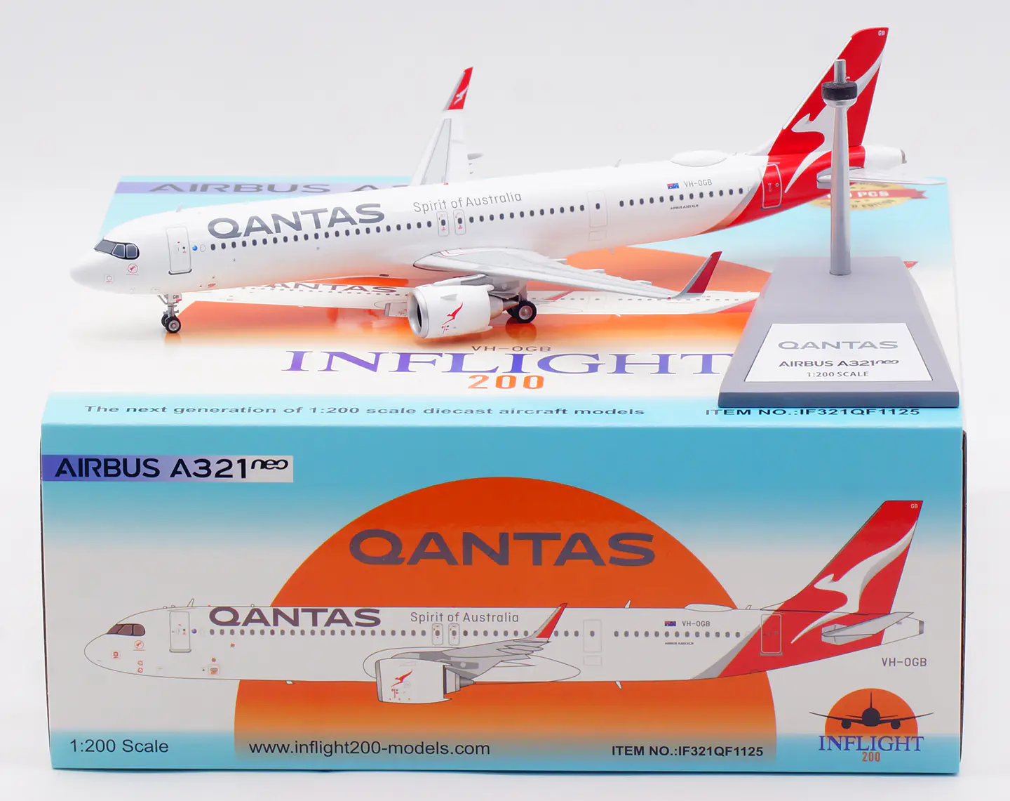 Collectible Diecast Aircraft Model Airbus A321neo IF321QF1125 INFLIGHT 1:200 Qantas Airways Reg: VH-OGB