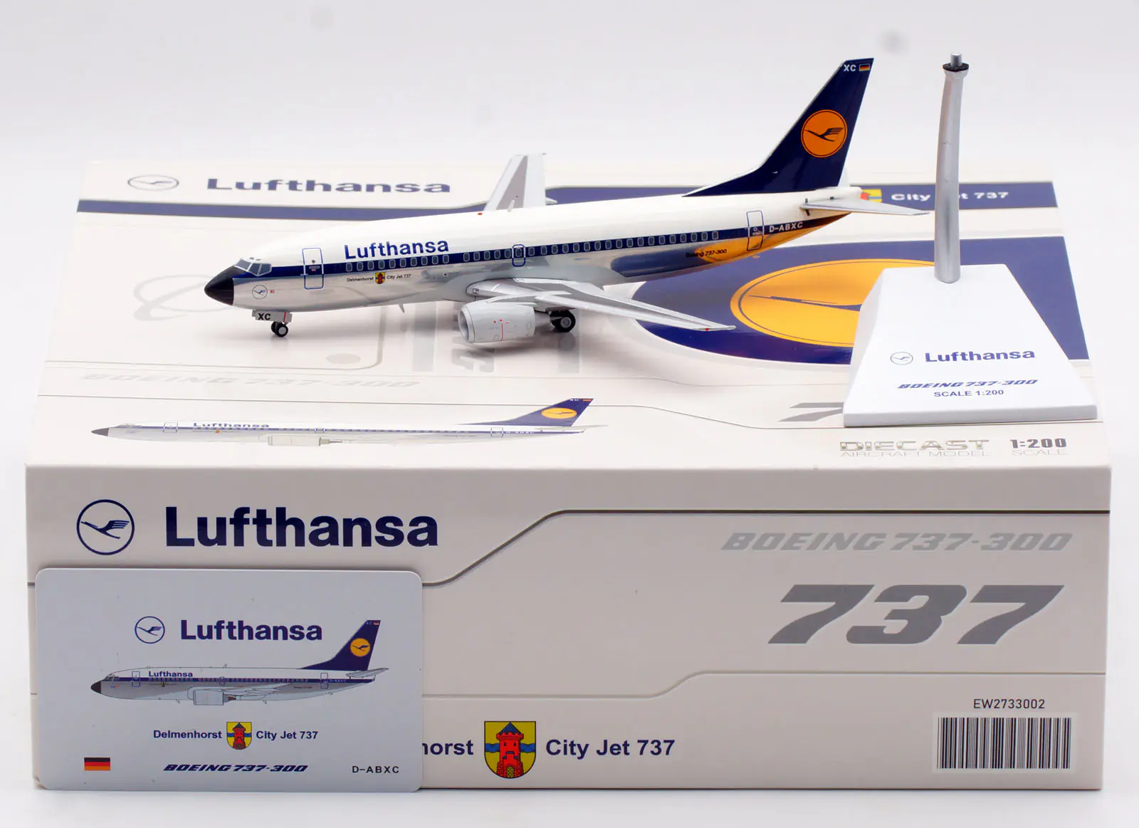 Collectible Diecast Aircraft Model Boeing B737-300 EW2733002 JC Wings 1:200 Lufthansa [Polished] Reg: D-ABXC