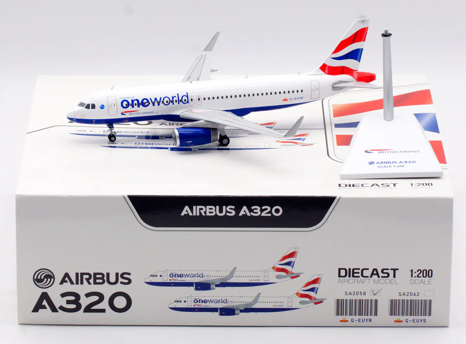 Collectible Diecast Aircraft Model Airbus A320 SA2058 JC Wings 1:200 British Airways Reg: G-EUYR