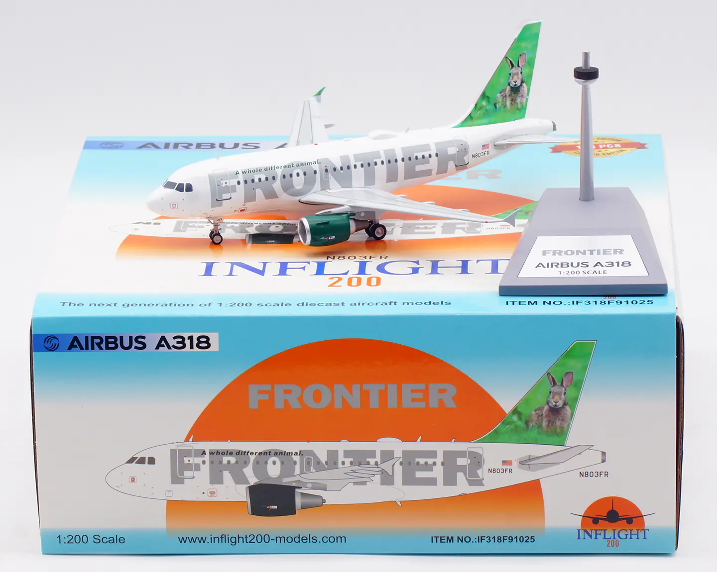 Collectible Diecast Aircraft Model Airbus A318 IF318F91025 INFLIGHT 1:200 Frontier Airlines Reg: N803FR