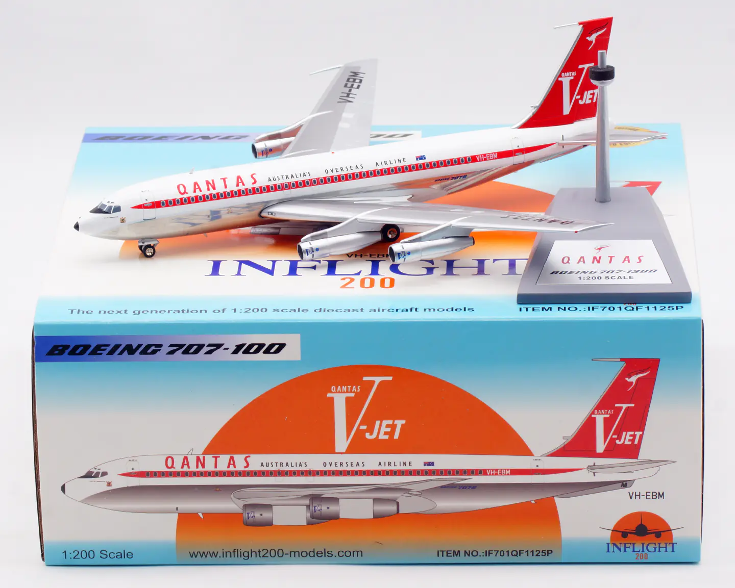 Collectible Diecast Aircraft Model Boeing B707-100 IF701QF1125P INFLIGHT 1:200 Qantas Airways Reg: VH-EBM